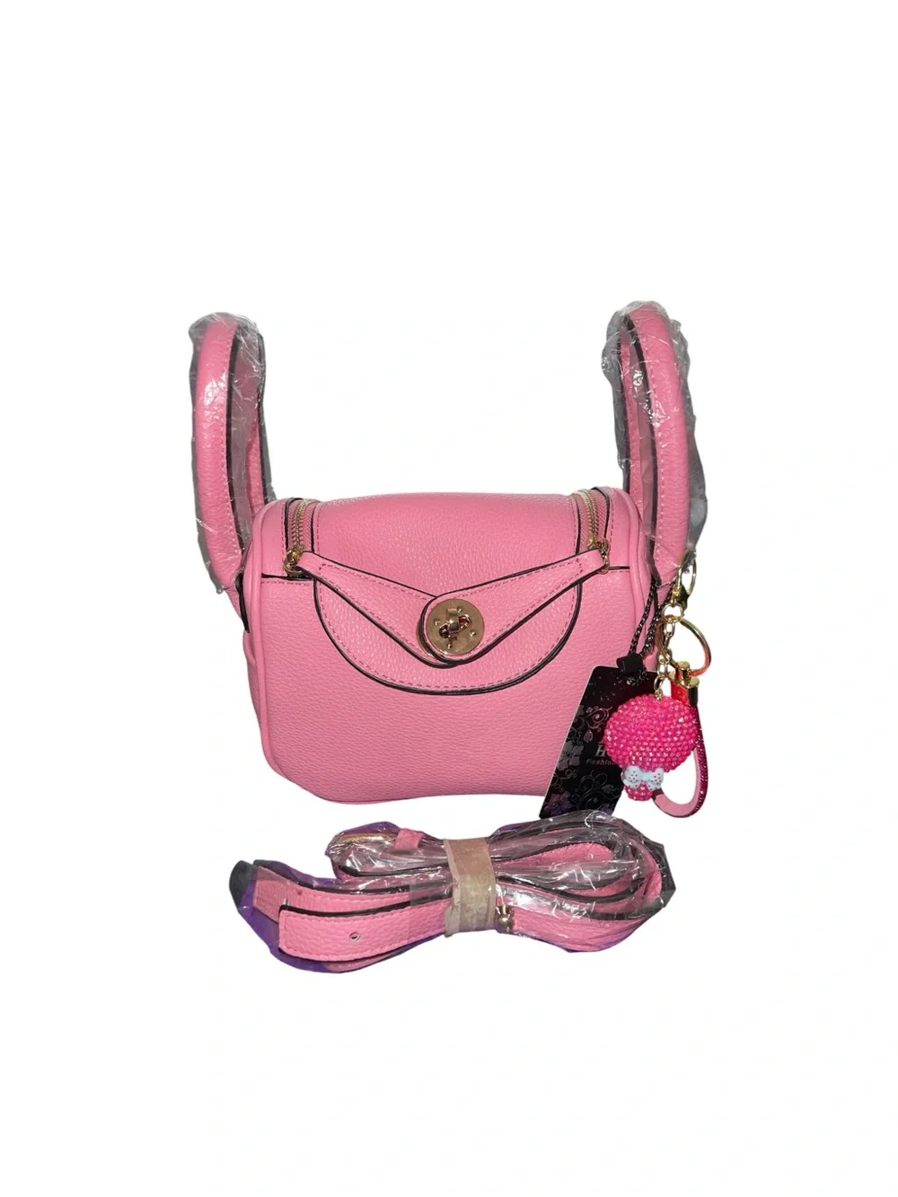 BUBBLEGUM PINK SHOULDER HANDBAG & SPARKLE PINK BAGCHARM
